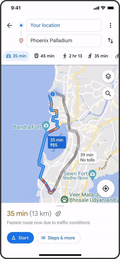 Google Maps toll road